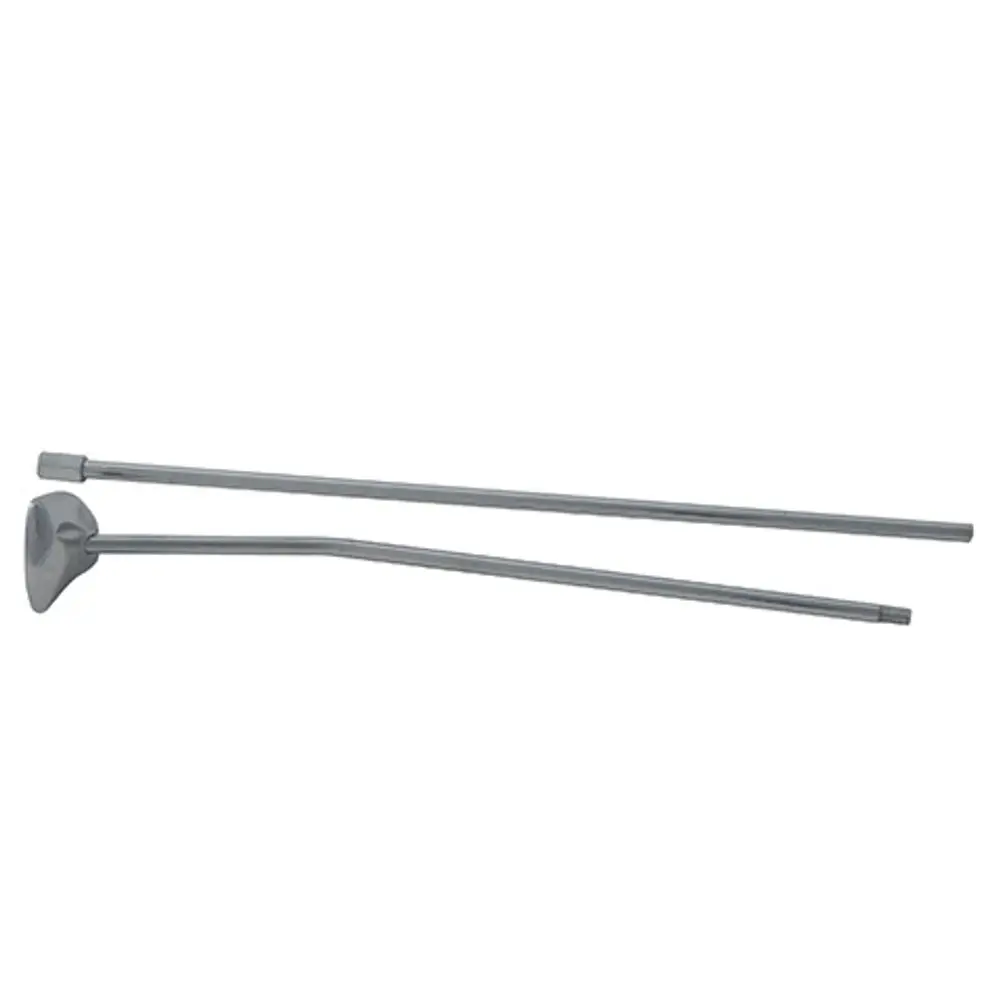 Zwei verchromte Metallstangen, eine mit einer flachen Halterung und die andere aus geradem Rohr, passend für Kludi Produkte.